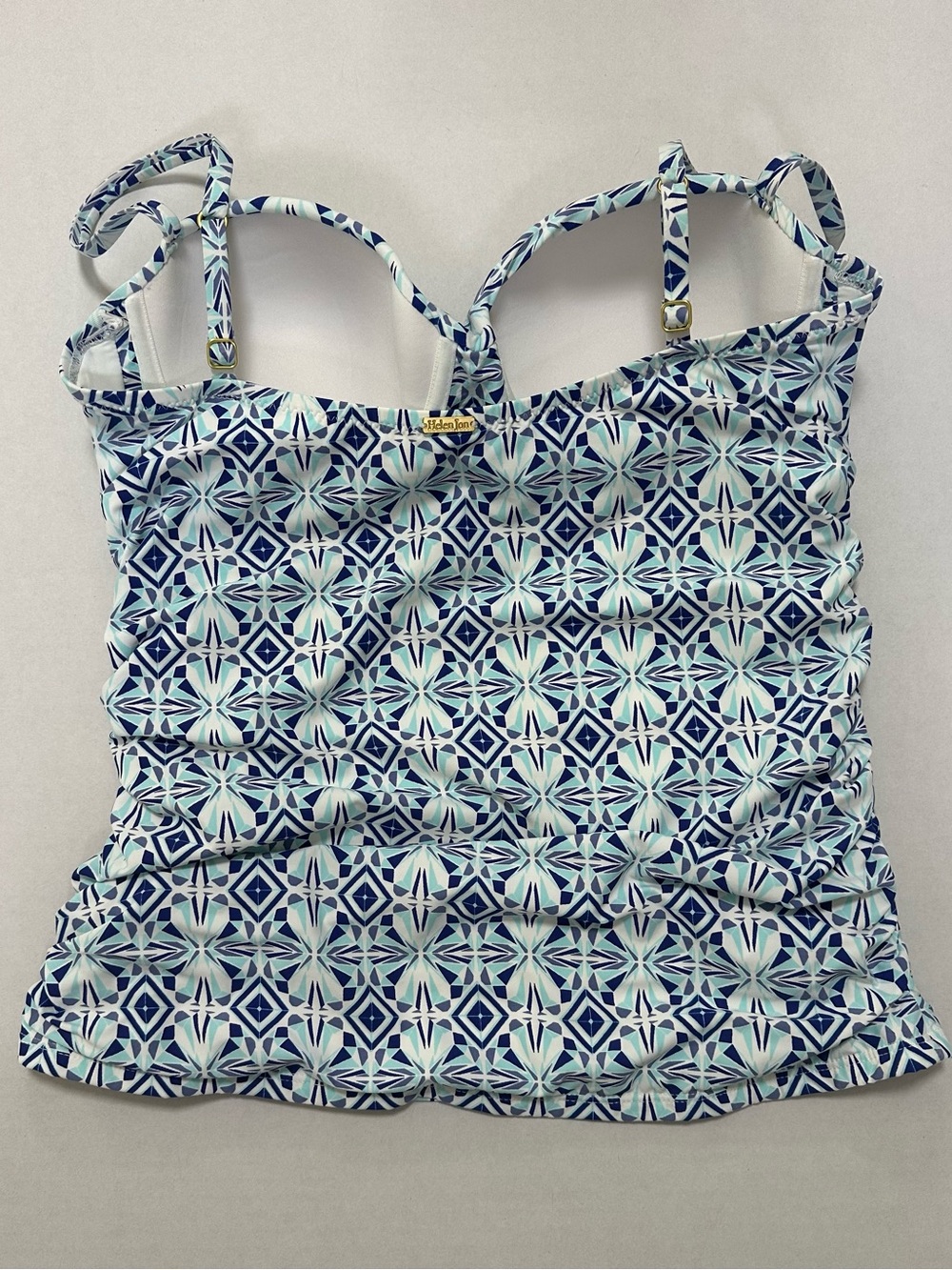 Helen Jon Women’s Ruched Geometric Tankini Top Swimsuit Blue & White Coastal - Picture 13 of 13